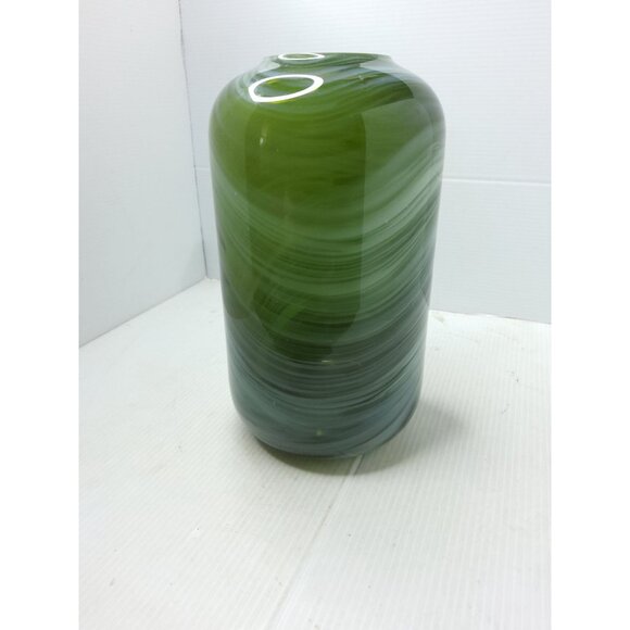 Vintage Heavy Art Glass Hand Blown Green,White,Black Swirl Pattern Vase - Picture 11 of 13